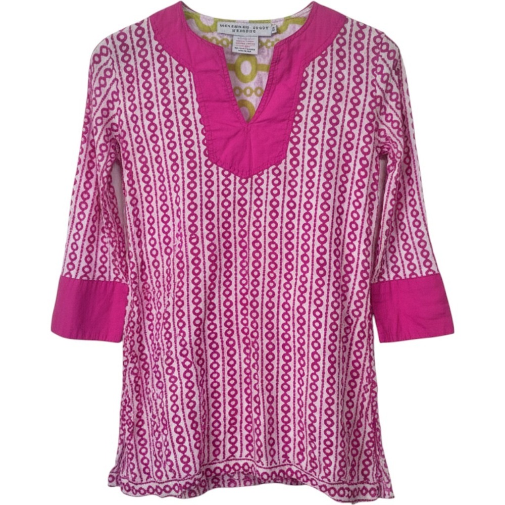 Gretchen Scott Designs Women's XS/S Pink Geometric Circle Print Cotton Tunic Top - Picture 1 of 8